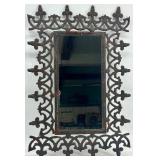 Vintage Ornate Cast Iron Wall Mirror with Decorative Frame