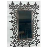 Vintage Ornate Cast Iron Wall Mirror with Decorative Frame