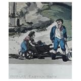 Framed Hand-Colored Engraving Dudley Castle Gate with Figures