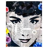 Audrey Hepburn Mixed Media Pop Art Collage on Canvas with 3D Flowers