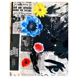 Audrey Hepburn Mixed Media Pop Art Collage on Canvas with 3D Flowers
