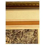 Framed Signed Winter Landscape Painting with Stream and Snow