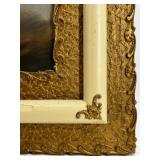 Antique Framed Portrait Painting of Child with Ornate Artisan Made Gilt Frame