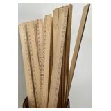 Vintage Wooden Barrel with Collection of Yardsticks and Rulers