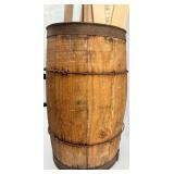 Vintage Wooden Barrel with Collection of Yardsticks and Rulers