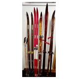 Lot of 6 Pairs Vintage Cross Country Skis and 2 set of Poles Mixed Brands