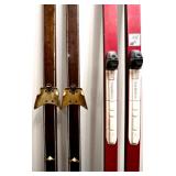 Lot of 6 Pairs Vintage Cross Country Skis and 2 set of Poles Mixed Brands