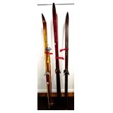 Lot of 6 Pairs Vintage Cross Country Skis and 2 set of Poles Mixed Brands