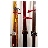 Lot of 6 Pairs Vintage Cross Country Skis and 2 set of Poles Mixed Brands