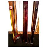 Lot of 6 Pairs Vintage Cross Country Skis and 2 set of Poles Mixed Brands