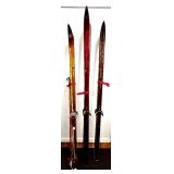 Lot of 6 Pairs Vintage Cross Country Skis and 2 set of Poles Mixed Brands