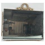 Rectangular Vintage Wall Mirror with Ornate Gold Frame and Wreath Crest