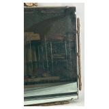 Rectangular Vintage Wall Mirror with Ornate Gold Frame and Wreath Crest