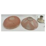 Lot of 2 Vintage Art Deco Pink Glass Ceiling Light Shades with Mounting Fixture