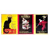 Set of 3 Vintage Style Art Posters: Chat Noir, Dionis Gran Spumante, Sauvion