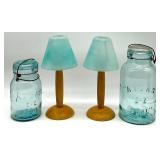 Pair of Vintage Atlas E-Z Seal Jars and Frosted Glass Miniature Tealight Lamps