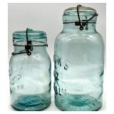 Pair of Vintage Atlas E-Z Seal Jars and Frosted Glass Miniature Tealight Lamps