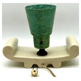 Vintage MCM Ceramic Scroll Table Lamp with Green Fiberglass Shade