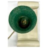 Vintage MCM Ceramic Scroll Table Lamp with Green Fiberglass Shade