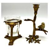 Vintage Brass Decor Collection with Figures, Car, Candle Holders, and More
