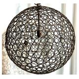 Pair of Round Metal Wire Globe Pendant Light Fixtures
