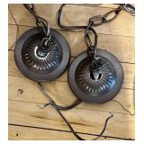 Pair of Round Metal Wire Globe Pendant Light Fixtures