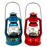 Pair of Vintage Dietz Oil Lanterns Red and Blue NY USA