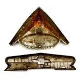 Collection of Vintage Metal Tins, Kitchen Spice Bottles, Car Emblems, and Kodak Film Reel