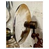 Antique Wall-Mounted Kerosene Oil Lamp with Reflector and Ornate Cast Iron Bracket