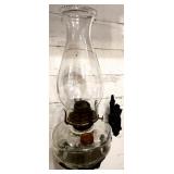 Antique Wall-Mounted Glass Oil Lamp with Cast Iron Bracket