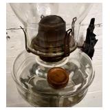 Antique Wall-Mounted Glass Oil Lamp with Cast Iron Bracket