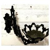 Antique Wall-Mounted Glass Oil Lamp with Cast Iron Bracket