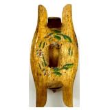 Antique Swedish Miniature Painted Wooden Box with Handle and Decorative Motif