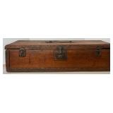 Antique Wooden Locking Storage Box with Brass Hardware and Handle