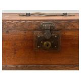 Antique Wooden Locking Storage Box with Brass Hardware and Handle
