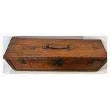 Antique Wooden Locking Storage Box with Brass Hardware and Handle