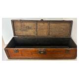 Antique Wooden Locking Storage Box with Brass Hardware and Handle