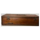 Antique Wooden Locking Storage Box with Brass Hardware and Handle