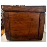 Antique Wooden Locking Storage Box with Brass Hardware and Handle