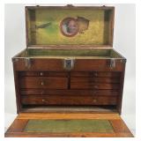 Vintage Wood Machinist Tool Chest with Drawers and Mirror