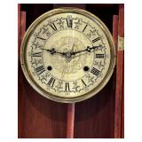 Antique Wood Case Wall Clock with Brass Pendulum and Roman Numeral Dial
