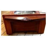 Antique Wood Case Wall Clock with Brass Pendulum and Roman Numeral Dial