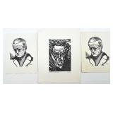 Harry Kernoff set of 3 Signed Block Print Portraits of James Joyce and W.B. Yeats