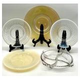 Collection of 5 Vintage Glass Dessert and Display Plates, Varied Patterns