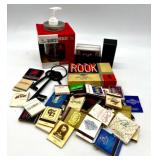 Vintage Card Games Lot with Rook Set, KEM Double Deck, and Matchbooks Collection