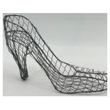 Vintage Decorative Collection with Wire Shoe, Glass Bottles, Lacquer Box, and Postcard