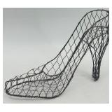 Vintage Decorative Collection with Wire Shoe, Glass Bottles, Lacquer Box, and Postcard