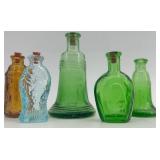 Vintage Decorative Collection with Wire Shoe, Glass Bottles, Lacquer Box, and Postcard