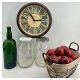 Vintage James Buchanan Green Bottle with Cork-N-Seal and 2 Large Glass Jars