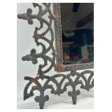 Vintage Ornate Cast Iron Wall Mirror with Decorative Frame